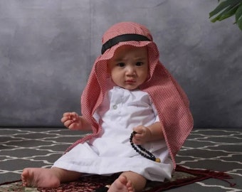 Abaya volledige sets voor babyjongens, abaya en rode of zwarte tulband voor de leeftijd van 0-2 jaar