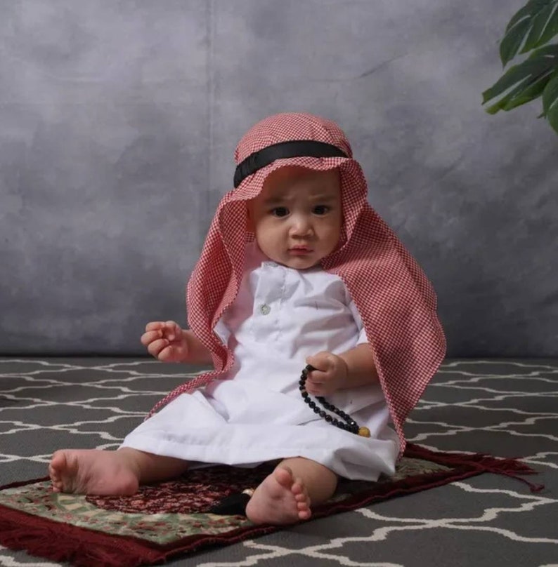 Baby boys abaya full sets, abaya and red or black turban for age 0-2 years old image 1