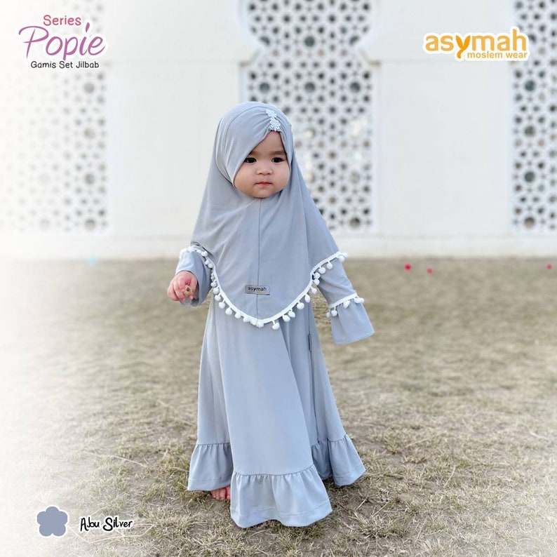 0-3 years old Baby hijab and dress SILVER colour POPI series image 5