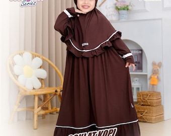 1 - 9 years old children hijab and dress Coklat Kopi colour Aisyah series