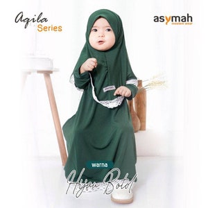 0-3 years old Baby hijab and dress hijau botol colour aqila series