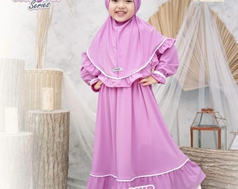 hijab et robe enfants de 1 à 9 ans couleur orchidée, série Aisyah