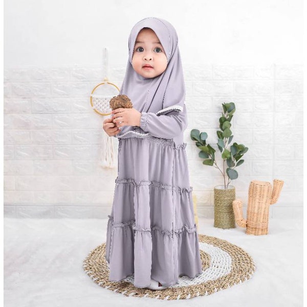 0-3 ans Hijab et robe de bébé couleur argent série KANIA