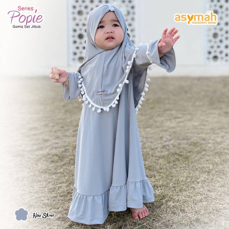 0-3 years old Baby hijab and dress SILVER colour POPI series Silver