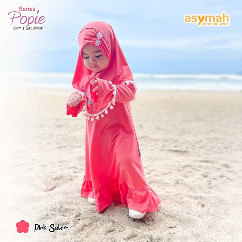 0-3 years old Baby hijab and dress SILVER colour POPI series Pink salem