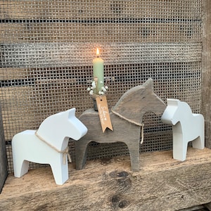 Dala horses made of wood and Keraflott / candle holder country house style decoration shabby skandi