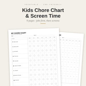 Kids Chore Chart & Screen Time Tracker, Printable Habit Builder (Digital Download)