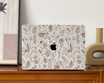 Braun Vintage Mode Flora New MacBook Case for 2023 M1/M2/M3 Pro 16, Pro 14 inch 16 Touch Bar Air 13.6 M2 inch Laptop Hard Mac 11/12Case