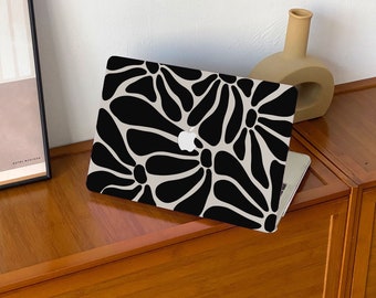 Black Abstract Floral New MacBook Case for 2023 M1/M2/M3 Pro 16, Pro 14 inch 16 Touch Bar Air 13.6 M2 inch Laptop Hard Mac 11/12Case