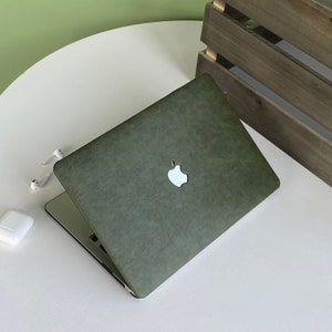 Étui pour ordinateur portable en cuir vert armée Étui en cuir végétalien MacBook Pro 13 Pro 15 Pro 16 A2485 Housse pour ordinateur portable 2021 Pro 14 A2442 Air13 M2-A2681 image 1