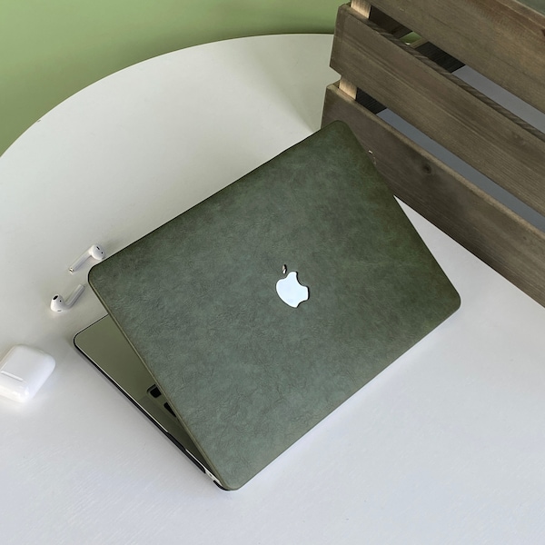 Étui pour ordinateur portable en cuir vert armée Étui en cuir végétalien Macbook Pro 13 Pro 15 Pro 16 A2485 Housse pour ordinateur portable 2021 Pro 14 A2442 Air13 M2-A2681