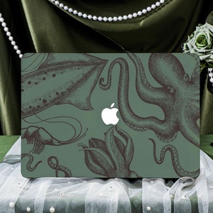 Funda MacBook Octopus verde oscuro para el nuevo MacBook Air 15 A2941, 14,2" A2918/A2992, 16,2" A2991, nombre personalizado, funda para portátil Air de 13 pulgadas