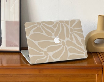 Beige Abstract Floral New MacBook Case for 2023 M1/M2/M3 Pro 16, Pro 14 inch 16 Touch Bar Air 13.6 M2 inch Laptop Hard Mac 11/12Case