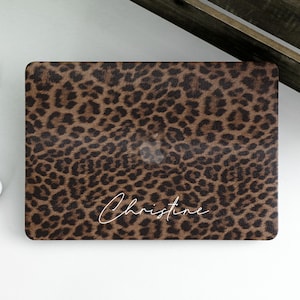 Brown Leopard Print Personalized Laptop Case Vegan Leather Case Macbook Pro 13 Pro 15 Pro 16 A2485 Laptop Case Cover 2021 Pro 14 A2442 Air13