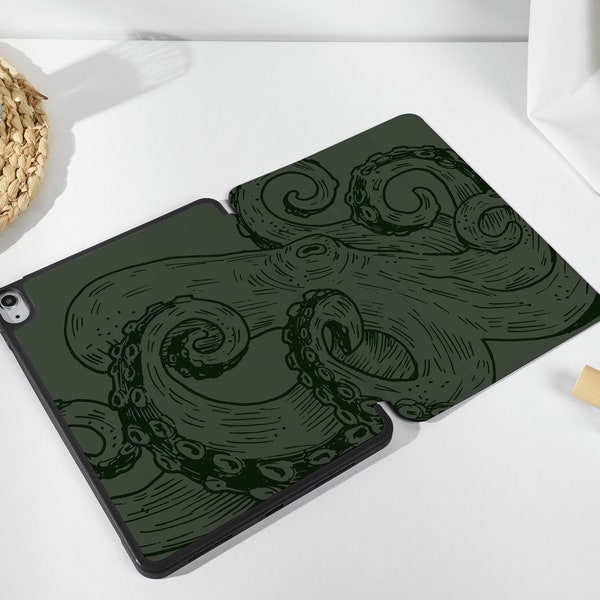 Personalised Custom Name Big Octopuss iPad Smart Case Cover iPad Pro 12.9, Pro 11, 10.9, 10.5 10.2 iPad Air 4 iPad 9 Case iPad Mini 6
