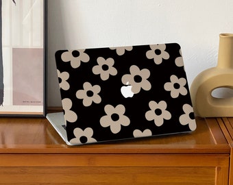 Coque noire élégante pour MacBook, nouveau modèle de fleurs sauvages, pour 2023 M1/M2/M3 Pro 16, Pro 14 pouces, 16 Touch Bar Air, 13.6 M2 pouces, pour ordinateur portable, Mac 11/12