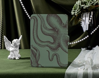 Dark Green Octopus All new Kindle 6" 2022 Case, Personalization Kindle Case, Paperwhite 2021, 2022 Cover, Kindle 8th 10th 11th Gen Case