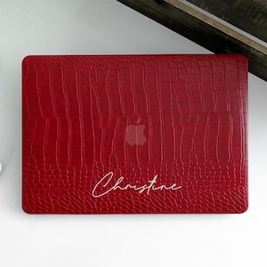 Red Crocodile Print Personalized Laptop Case Vegan Leather Case Macbook Pro 13 Pro 15 Pro 16 A2485 Laptop Case Cover 2021 Pro 14 A2442 Air13
