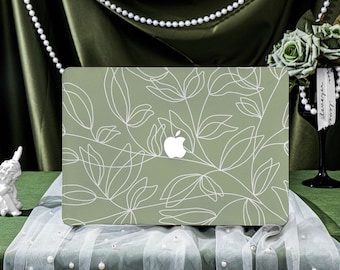 Green Branch Leaves MacBook Case for New MacBook Air 15 A2941, 14.2" A2918/A2992, 16.2" A2991, Personalized Name, Air 13 Inch Laptop Case