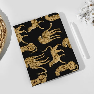 Personalized Custom Name Black Cheetah iPad Smart Case Cover iPad Pro 12.9, Pro 11, 10.9, 10.5 10.2 iPad Air 4 iPad 9 Case iPad Mini 6