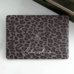 Leopard Gray and Black Laptop Case Vegan Leather Case Macbook Pro 13 Pro 15 Pro 16 A2485 Laptop Case Cover 2021 Pro 14 A2442 Air13