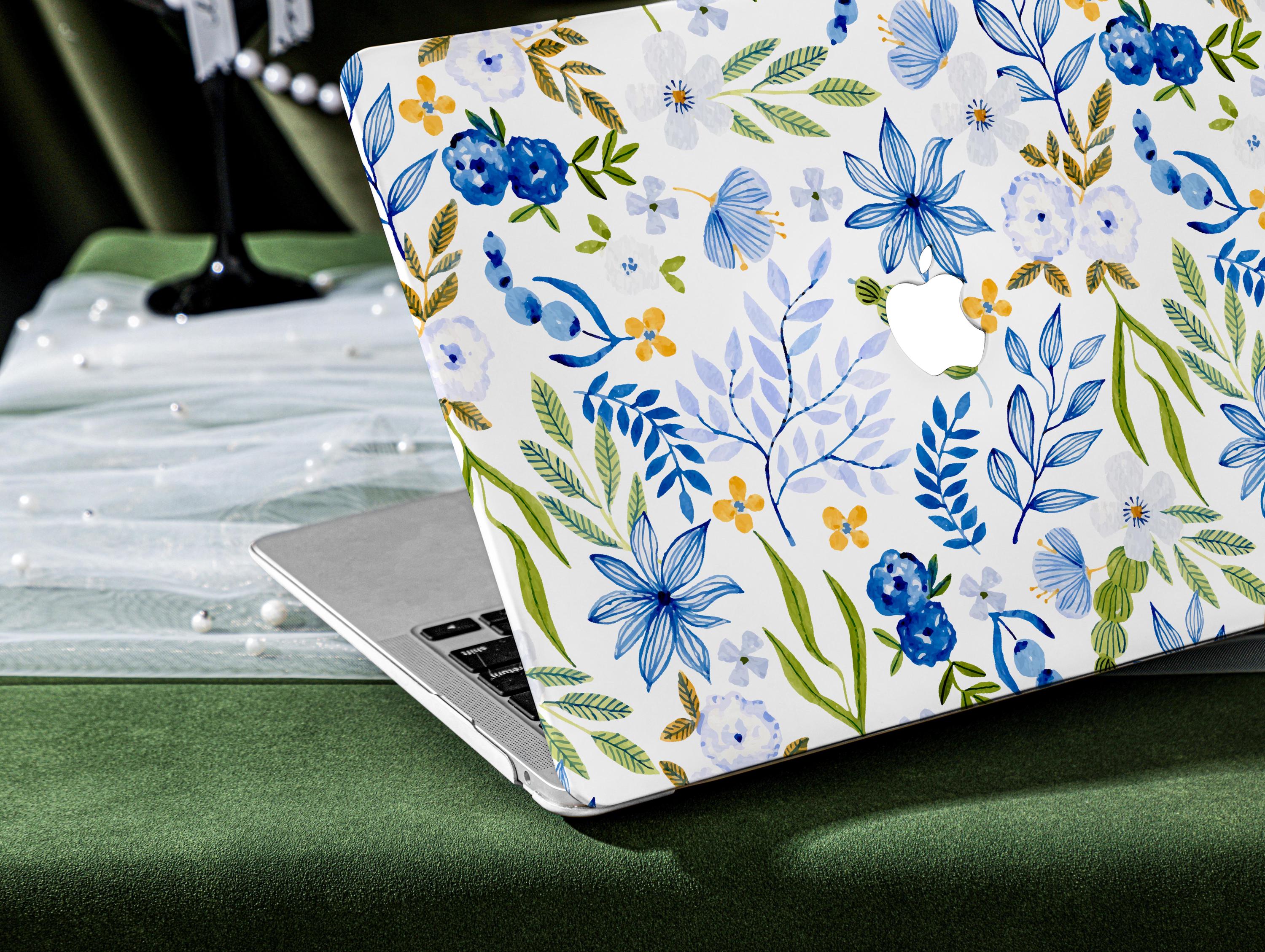 Blue Plant Flowers MacBook Case for New MacBook Air 15 A2941, 14.2