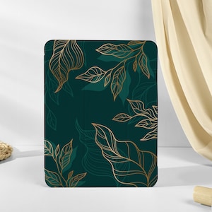 Personalized Custom Name Gilt Green Leaves iPad Smart Case Cover iPad Pro 12.9, Pro 11 10.9 10.5 10.2 iPad Air 4 iPad 9 Case iPad Mini6