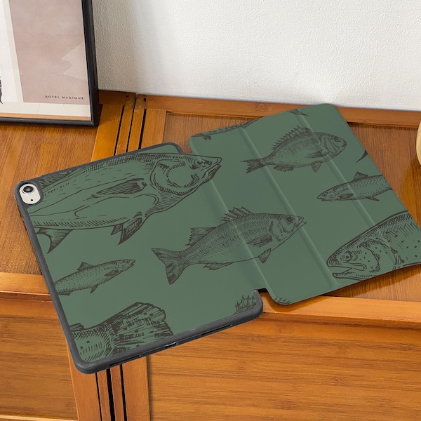 Green Black Fish River Personalised iPad Smart Case Cover iPad Pro 12.9, Pro 11, 10.9, 10.5 10.2 iPad Air 4 Air 5 iPad 9 Case iPad Mini 6