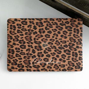Brown Leopard Print Personalized Laptop Case Vegan Leather Case Macbook Pro 13 Pro 15 Pro 16 A2485 Laptop Case Cover 2021 Pro 14 A2442 Air13