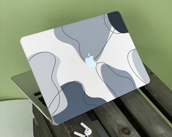 Abstract Line Apple Macbook Case, Personalized Name, Text, Suitable for Pro 14 15 16, Air 13 Inch Laptop Case,Holiday Gift
