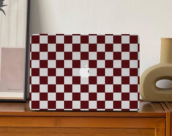 Bordeaux Checkered Pattern New MacBook Case for 2026 M1/M2/M3 Pro 16, Pro 14 inch 16 Touch Bar Air 13.6 M2 inch Laptop Hard Mac Neo Case