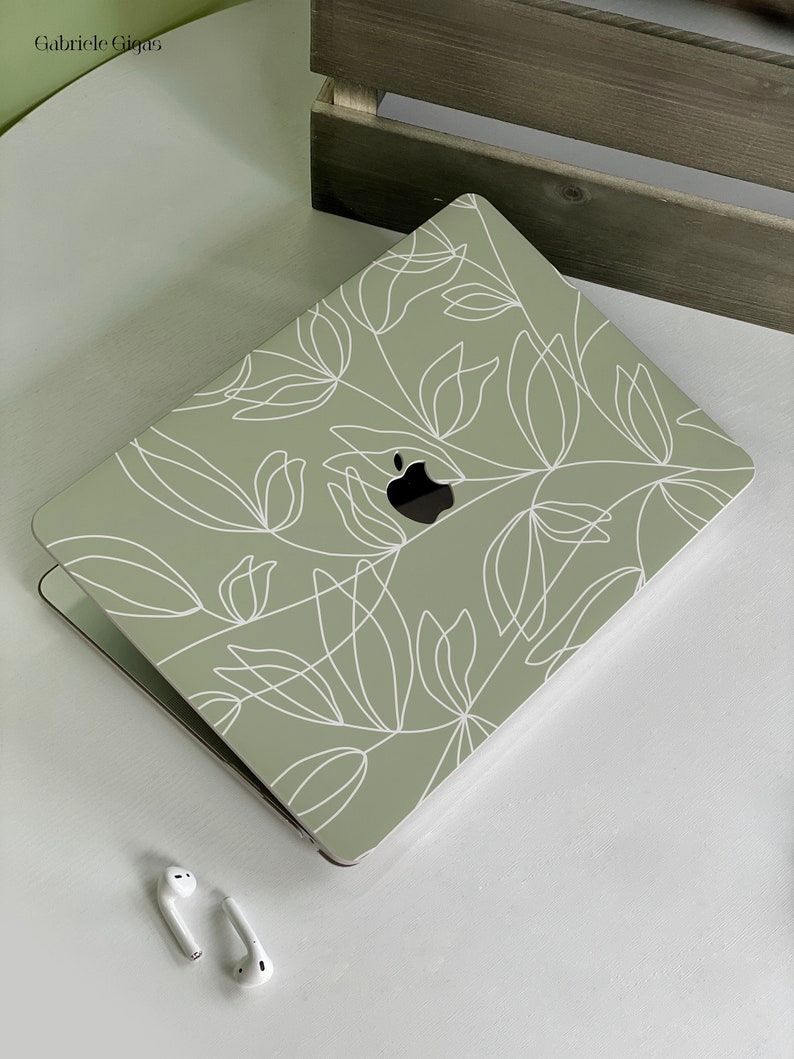 Light Matcha Flower Line Apple MacBook Case, Personalized Name, Text, Suitable for Pro 14 15 16, Air 13 Inch Laptop Case,Holiday Gift Bild 8