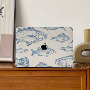 Blue Beige Fish River Apple Macbook Case, Personalized Name, Text, Suitable for Pro 14 15 16, Air 13 Inch Laptop Case,Holiday Gift