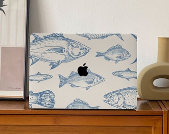 Blue Beige Fish River Apple Macbook Case, Personalized Name, Text, Suitable for Pro 14 15 16, Air 13 Inch Laptop Case,Holiday Gift