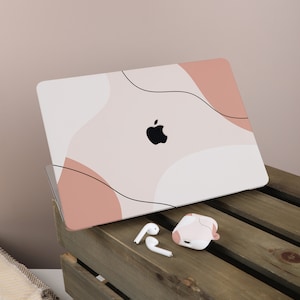 Cream Pink Line Apple MacBook Case, Personalized Name, Text, Suitable for Pro 14 15 16, Air 13 Inch Laptop Case, Holiday Gift