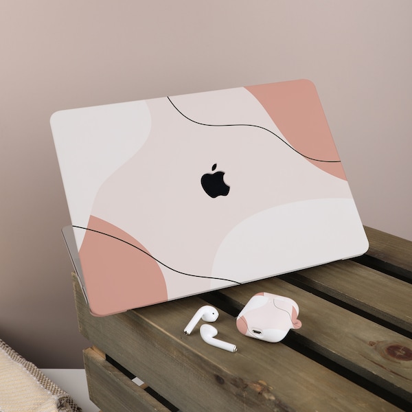 Étui Apple MacBook Cream Pink Line, nom personnalisé, texte, adapté pour Pro 14 15 16, étui pour ordinateur portable Air 13 pouces, cadeau de vacances