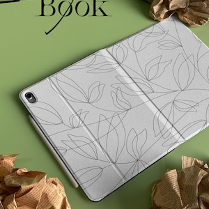 Personalized Custom Name White Black Flower iPad Smart Case Cover iPad Pro 12.9, Pro 11, 10.9, 10.5 10.2 iPad Air 4 iPad 9 Case iPad Mini 6
