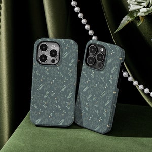 Dark Green Flower Personalised iPhone Case, MagSafe iPhone Case, iPhone Cover,  Custom iPhone Case for for Phone 15 15 Pro 15 Pro Max
