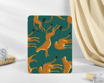 Personalised Custom Name Green Cheetah iPad Smart Case Cover iPad Pro 12.9, Pro 11, 10.9, 10.5 10.2 iPad Air 4 iPad 9 Case iPad Mini 6