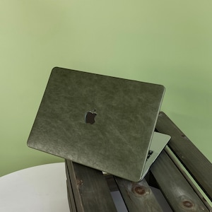 Étui pour ordinateur portable en cuir vert armée Étui en cuir végétalien MacBook Pro 13 Pro 15 Pro 16 A2485 Housse pour ordinateur portable 2021 Pro 14 A2442 Air13 M2-A2681 image 2