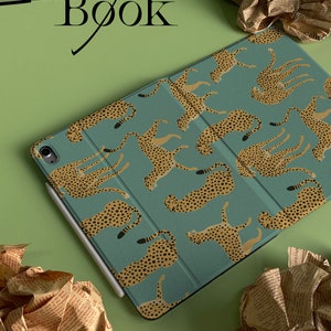 Personalized Custom Name Light Green Cheetah iPad Smart Case Cover iPad Pro 12.9, Pro 11, 10.9, 10.5 10.2 iPad Air 4 iPad 9 Case iPad Mini 6