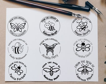 Custom Library Stamp, From The Library Of Stamp, Bee Library Stamp, Ex Libris Stamp, Book Stamp, Bookworm Gift, Personal Teacher Stamp Gift