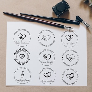 Personalized Library Stamp: Heart Style, Book Reader Gift