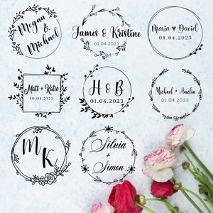Benutzerdefinierte Hochzeits-Monogramm-Stempel - Personalisierte Save the Date Antwort-RSVP Einladungs-Versand