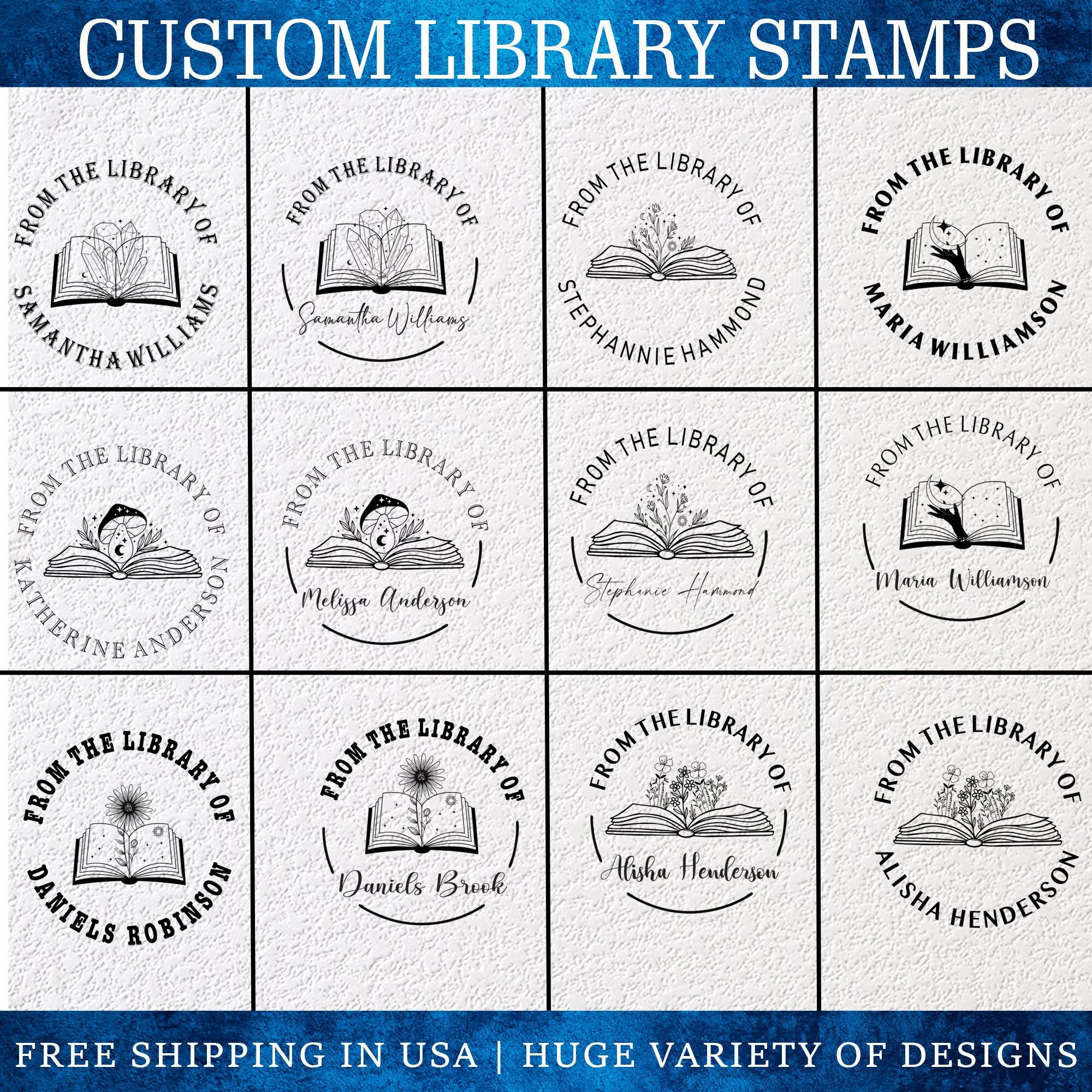 Personalized Library Stamp for Books, Book Stamp, From the Library of Stamp, Custom Library