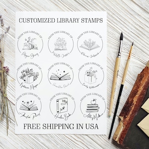 Floral Library Book Stamp: Personalized Ex Libris Stamper