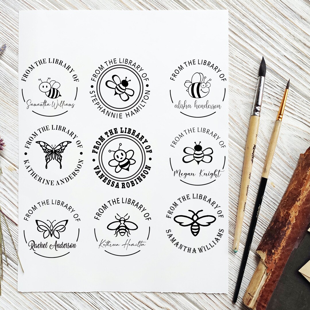 Book Reader Stamp, Custom Library Stamp, From the Library of Stamp, Bee ...