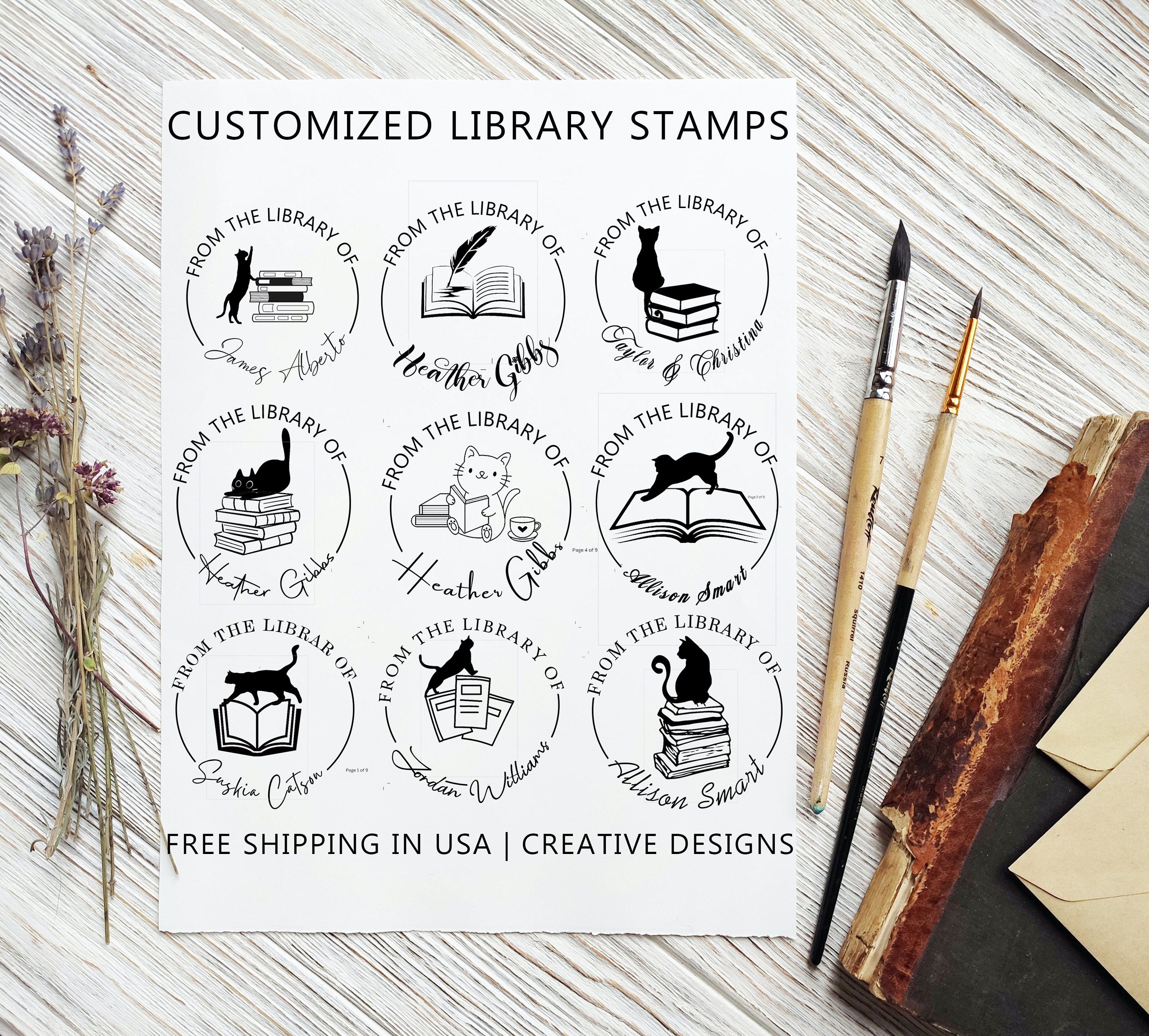 Book Stamp Cat Library Stamp From the Library of Stamp Etsy