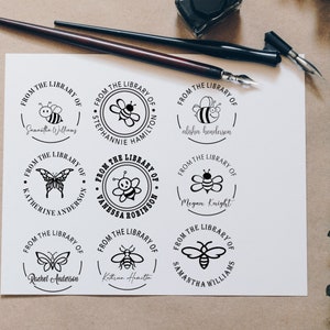 Custom &#39;From The Library Of&#39; Book Stamp - Bee or Butterfly
