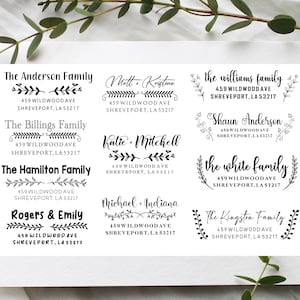 Aangepaste adresstempel - gepersonaliseerde retourstempel voor bruiloft en post - modern en familieontwerp - kies je eigen woorden